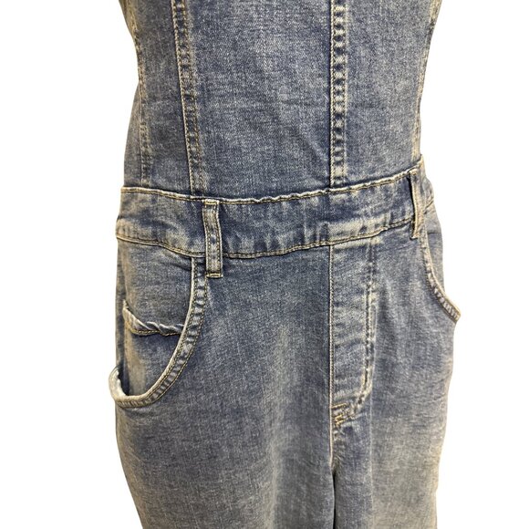 We The Free People Je Suis Pret Women's Jumpsuit Barrel Denim Jean Medium - Picture 5 of 14